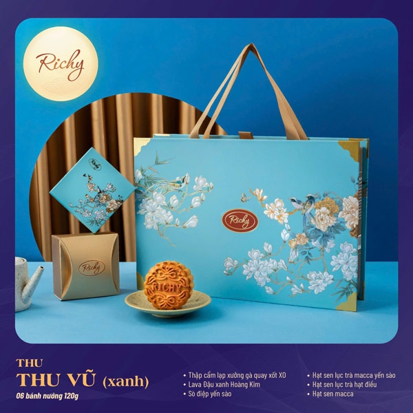 Bánh trung thu Richy 2025 - Thu - Thu Vũ - Xanh (Hộp 4 bánh)