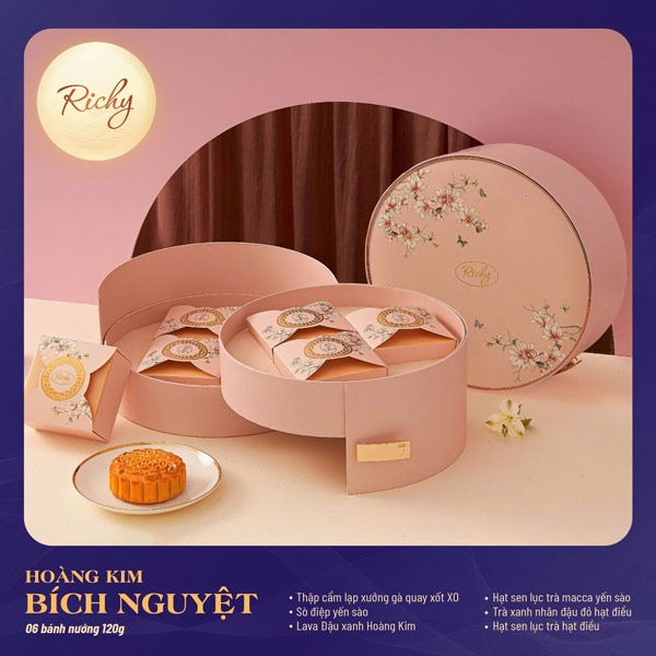 Bánh trung thu Richy 2025 - Hoàng Kim - Bích Nguyệt (Hộp 6 bánh)