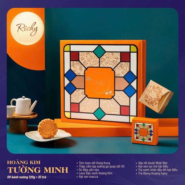 Bánh trung thu Richy 2025 - Hoàng Kim - Tường Minh (Hộp 8 bánh)