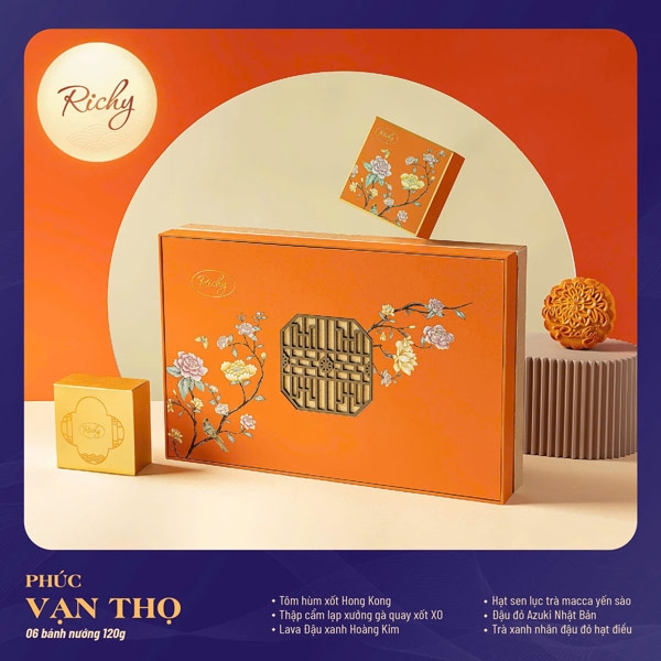 Bánh trung thu Richy 2025 - Phúc - Vạn Thọ ( Hộp 6 bánh)