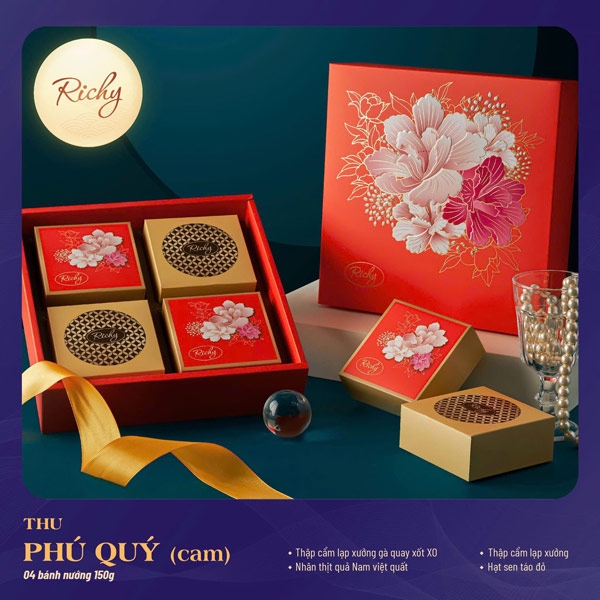 Bánh trung thu Richy 2025 - Thu - Phú Quý - Cam (Hộp 4 bánh)