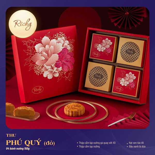 Bánh trung thu Richy 2025 - Thu - Phú Quý - Đỏ (Hộp 4 bánh)
