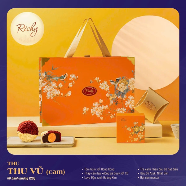 Bánh trung thu Richy 2025 - Thu - Thu Vũ - Cam (Hộp 6 bánh)